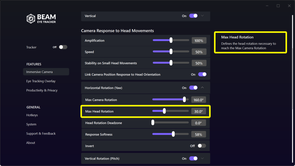 Immersive Camera - Max Head Rotation