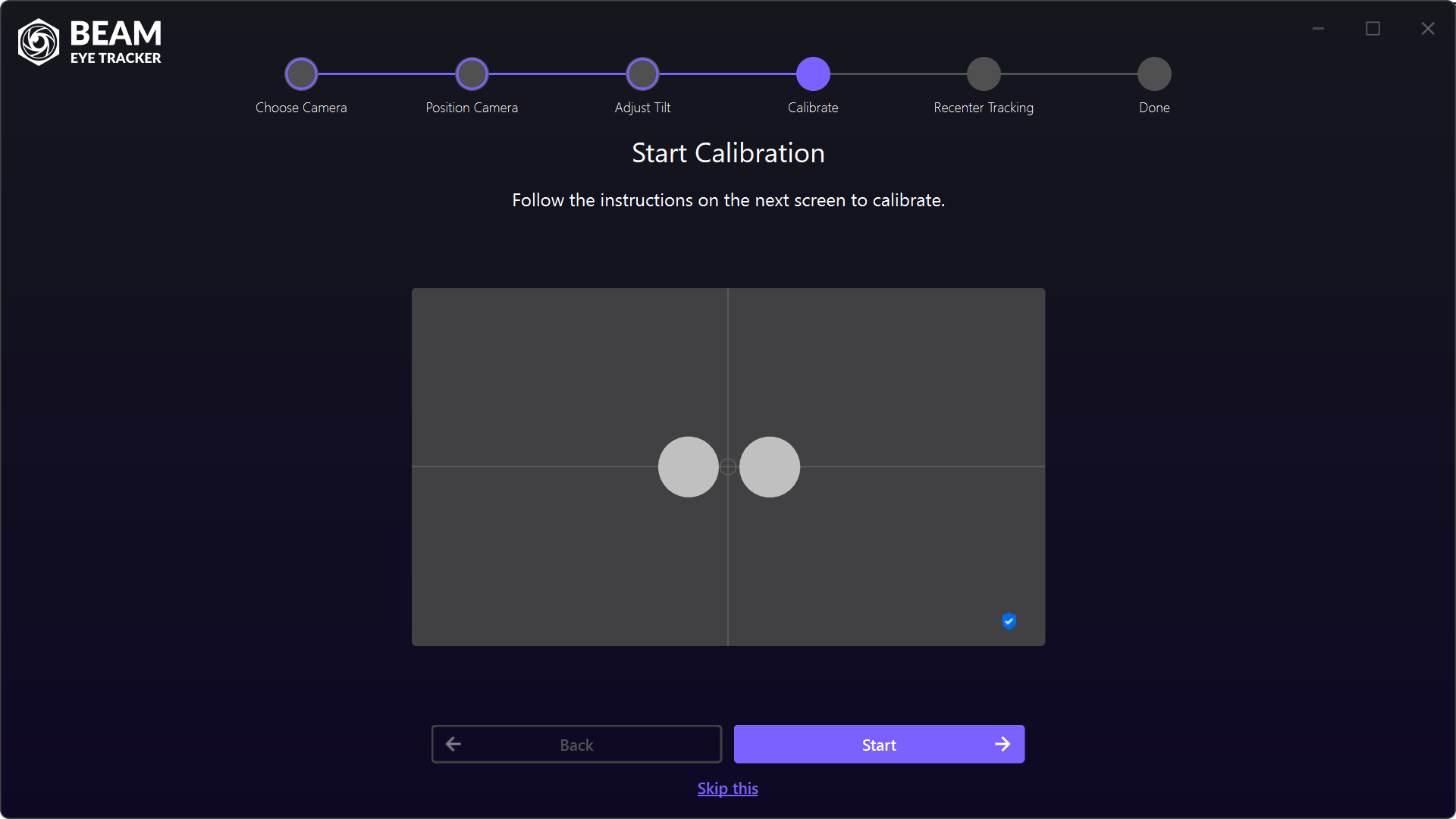 Beam Guided Setup: Start Calibration