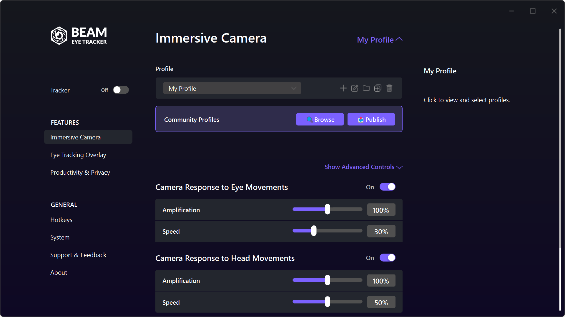 Immersive Camera: My Profile with Advanced Controls