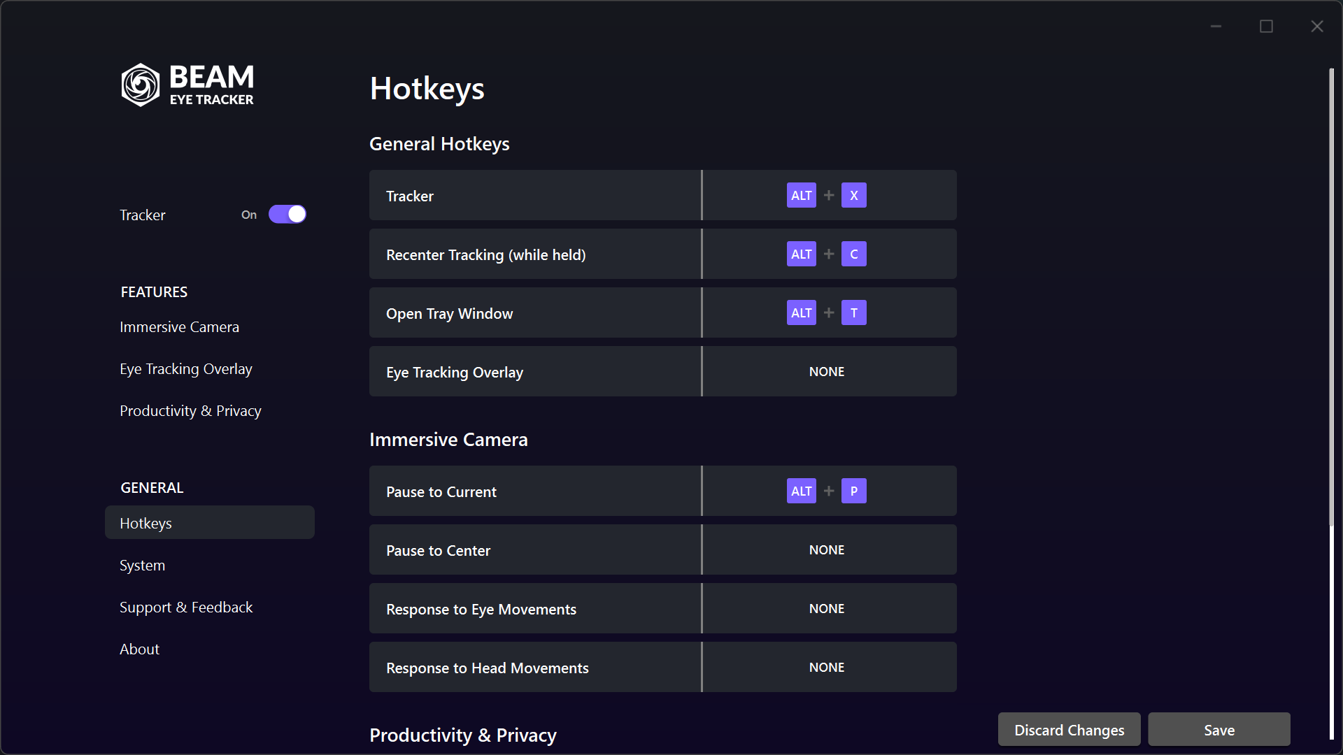 Hotkey settings