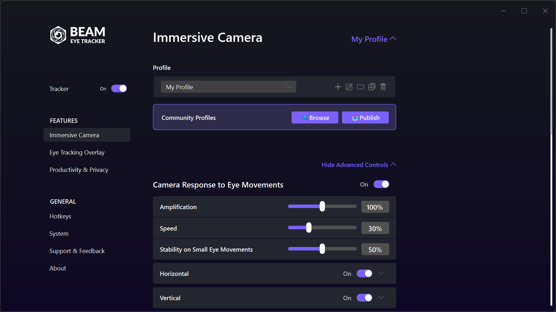 Immersive camera settings