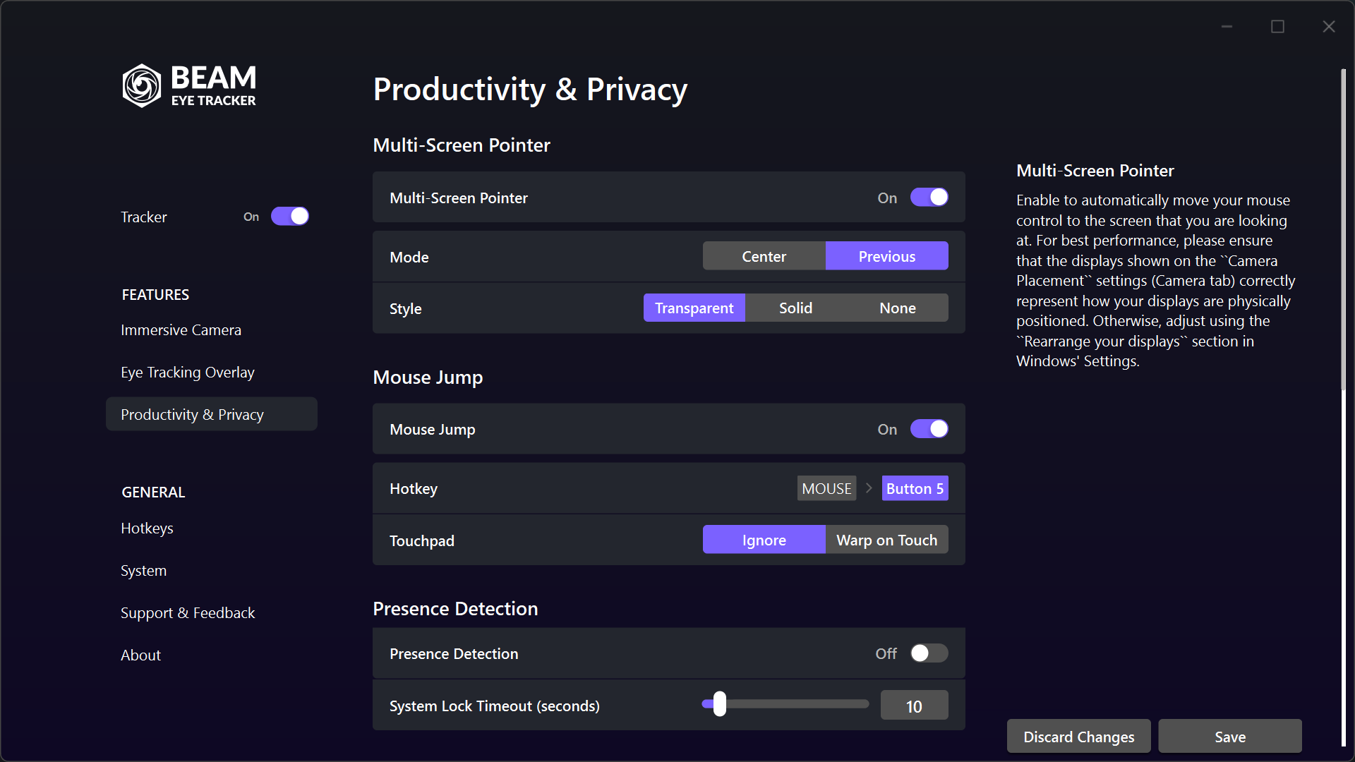 Productivity and privacy settings
