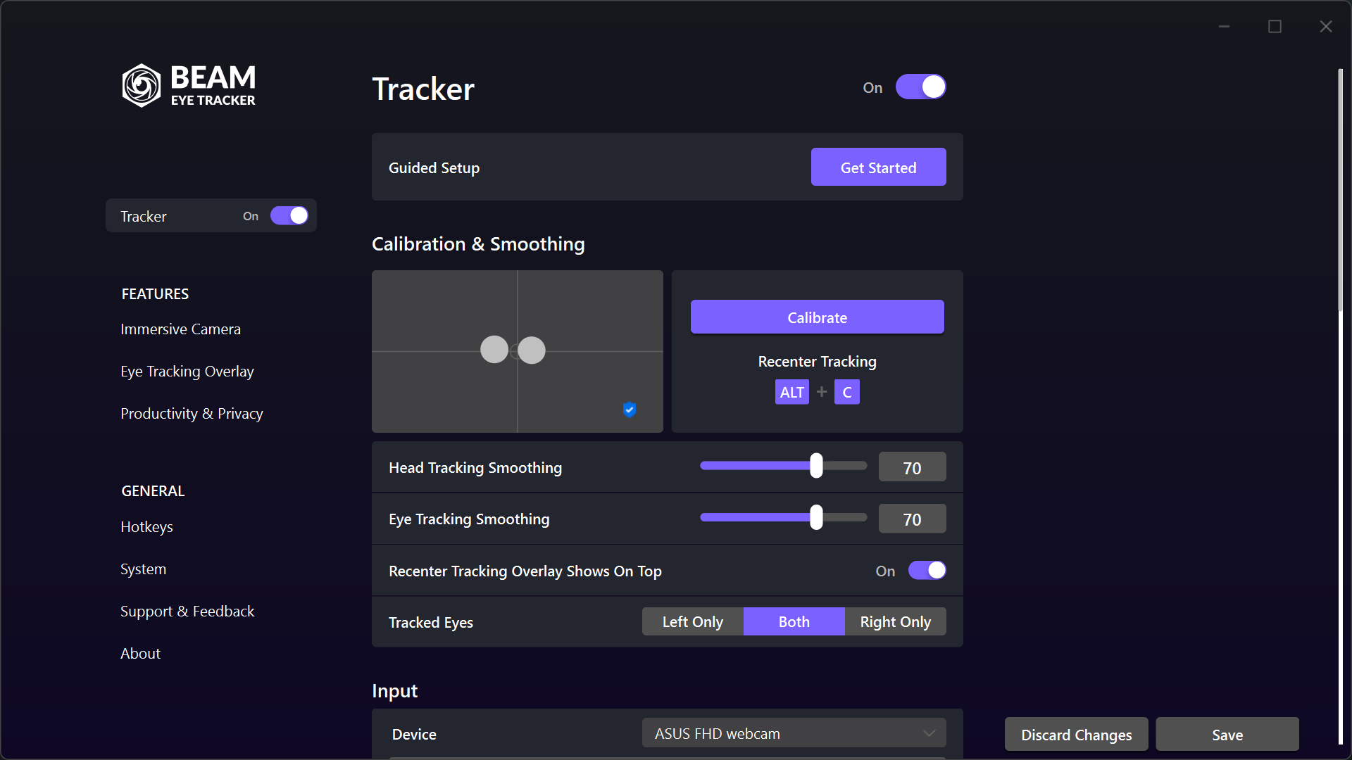Tracker settings